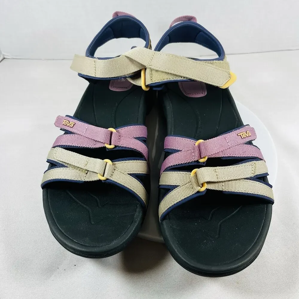 Teva Womens Strappy Hiking Sport Sandals Blue Tan Pink Adjustable Hook Loop 10